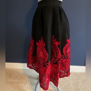 Black and red embroidered mesh skirt